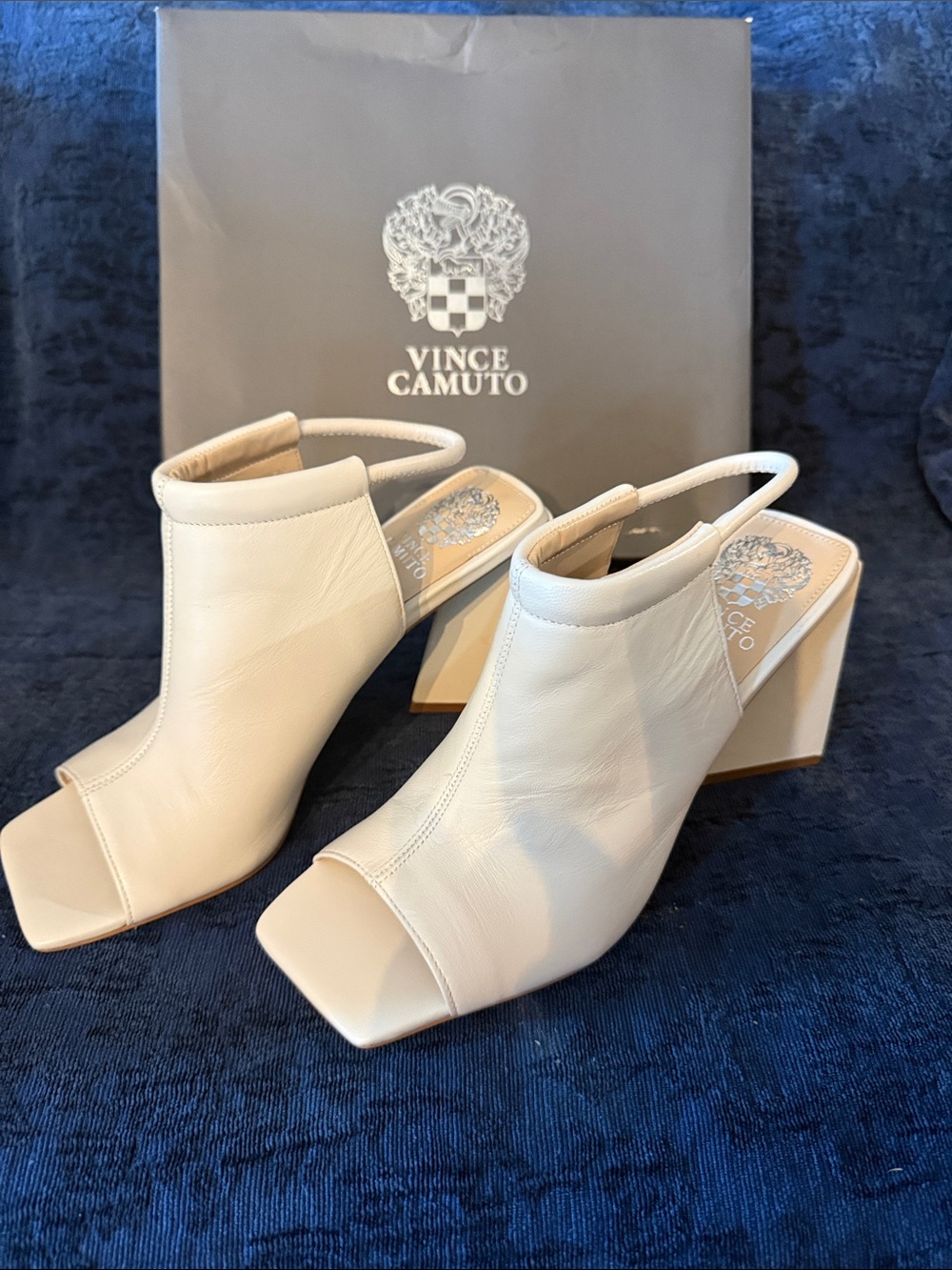 Vince Camuto Cream Open-Toe Slingback Block Heel Sandals